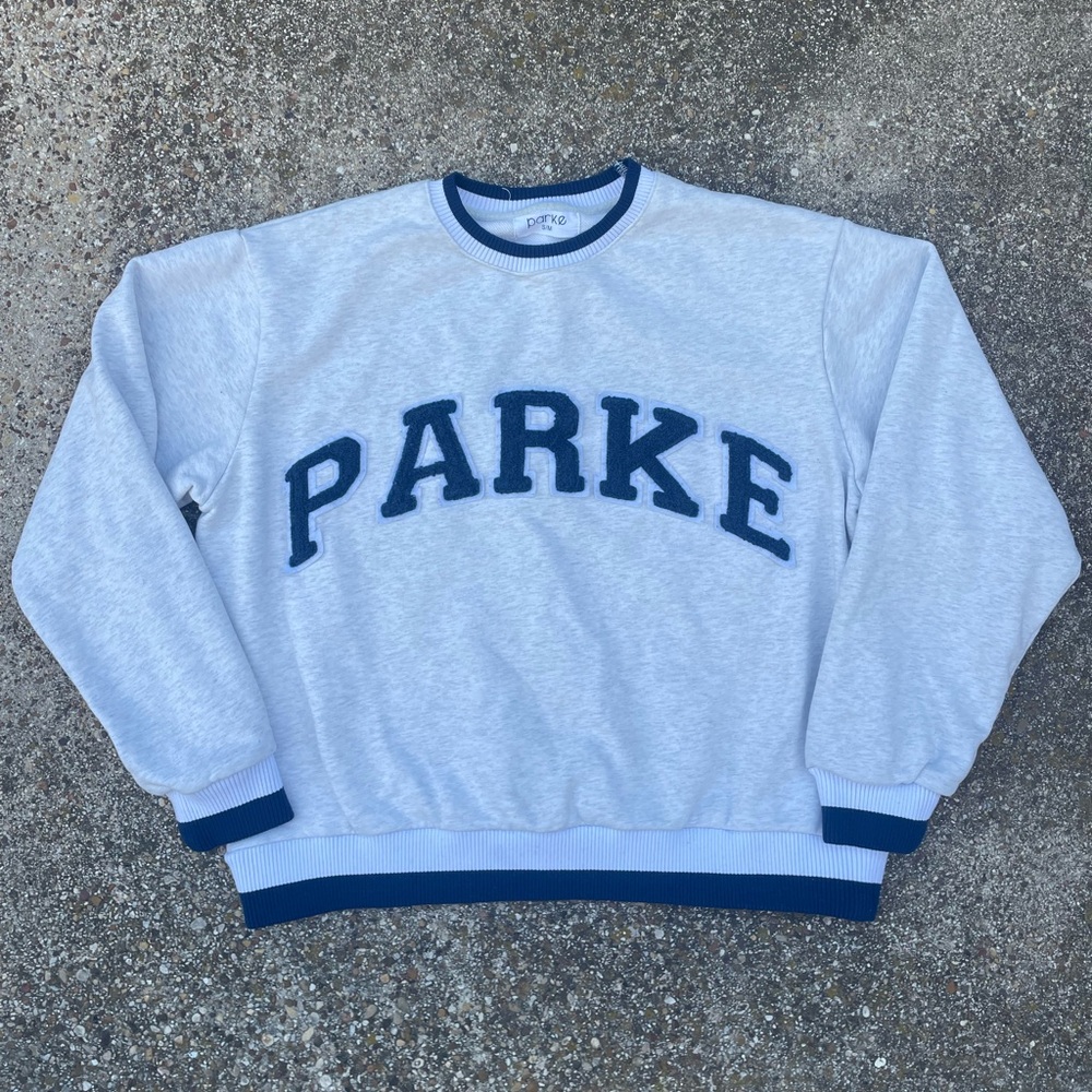 Parke Women's Gray and Navy Crewneck Sweater